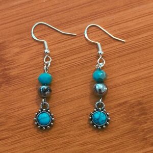 Southwestern Style Beaded Earrings With Colored Stone Pendants